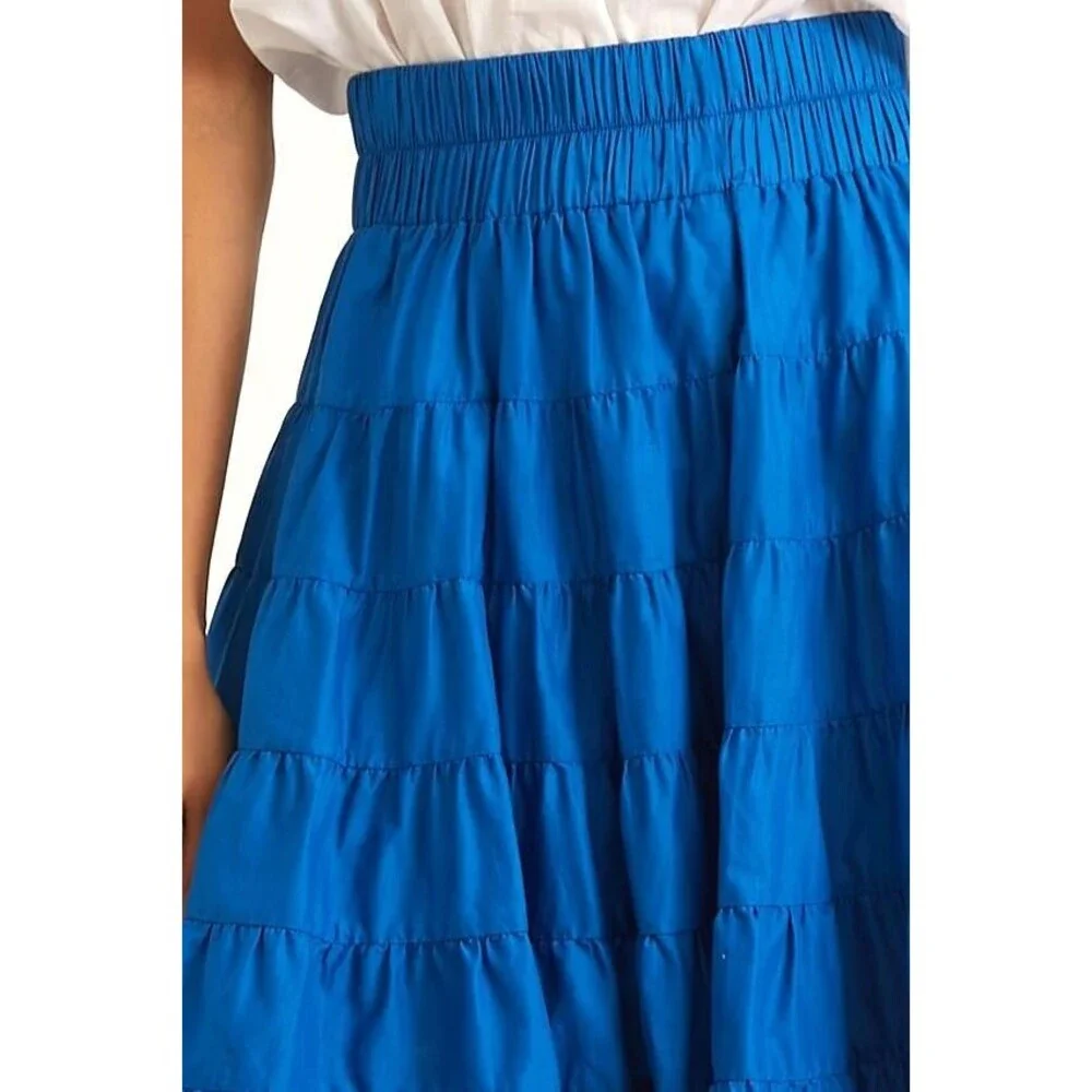 Merlette NYC Texel Skirt Tiered High Waisted Solid Pull-On Cotton M 263609